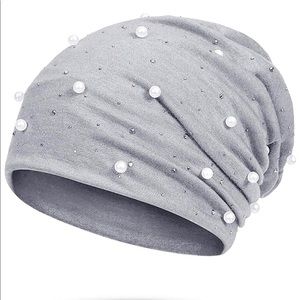 Grey pearl and stone beanie